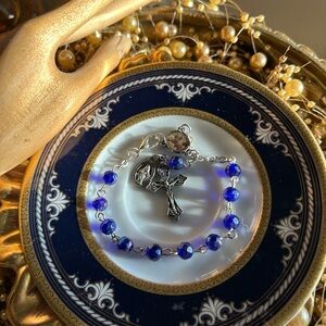 Vintage Blue Crystal Rosary Bead Bracelet